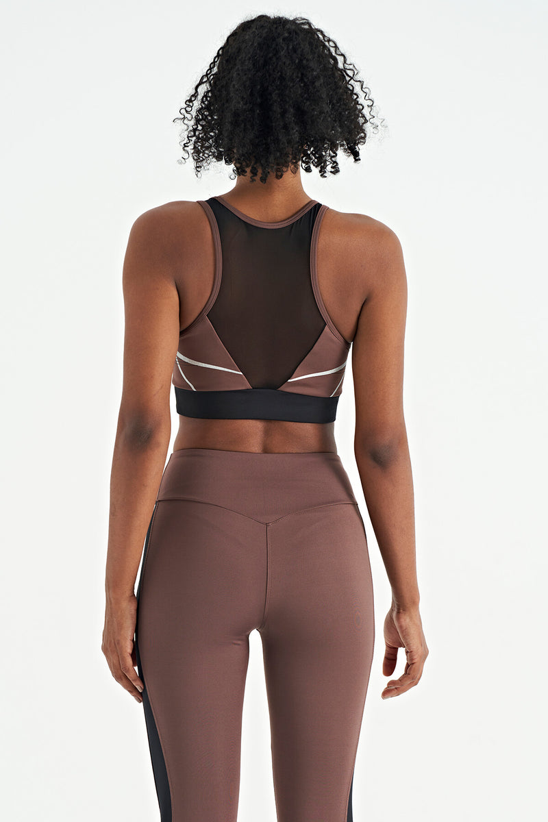 Soutien-gorge de sport femme à imprimé avant et arrière, coupe ajustée, décolleté en U