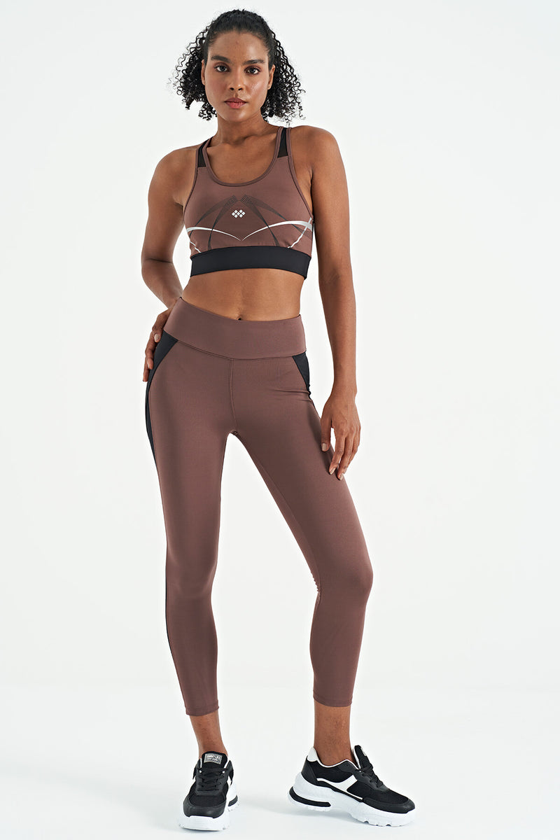 Soutien-gorge de sport femme à imprimé avant et arrière, coupe ajustée, décolleté en U