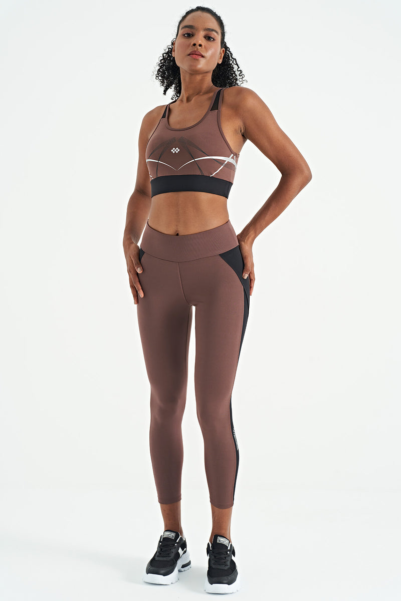 Soutien-gorge de sport femme à imprimé avant et arrière, coupe ajustée, décolleté en U