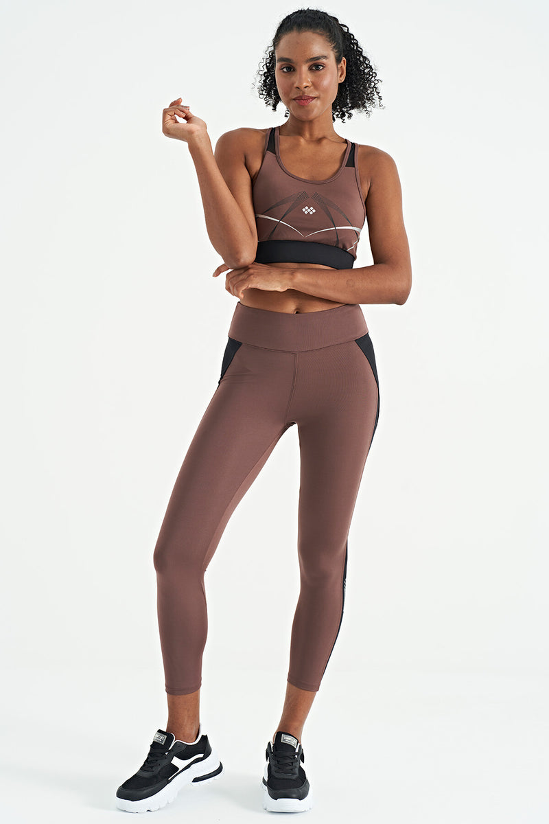 Soutien-gorge de sport femme à imprimé avant et arrière, coupe ajustée, décolleté en U