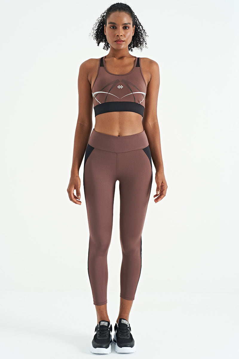 Soutien-gorge de sport femme à imprimé avant et arrière, coupe ajustée, décolleté en U
