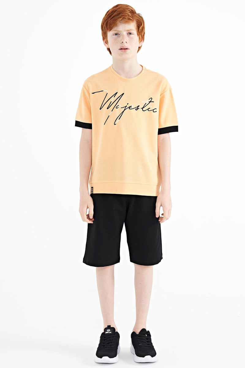 T-shirt Garçon Oversize Col Rond avec Broderie Texte