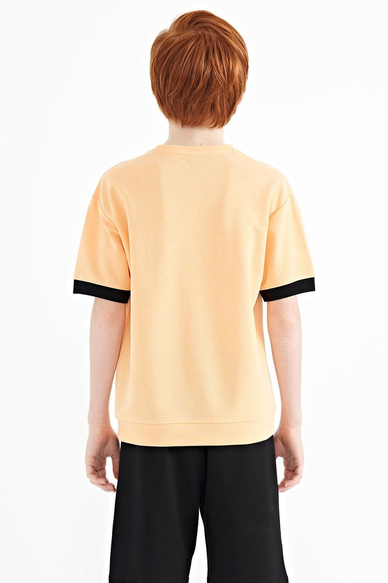 T-shirt Garçon Oversize Col Rond avec Broderie Texte