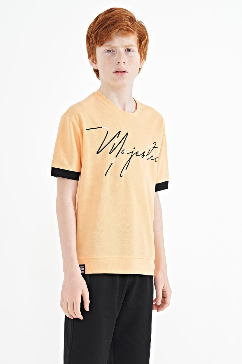 T-shirt Garçon Oversize Col Rond avec Broderie Texte