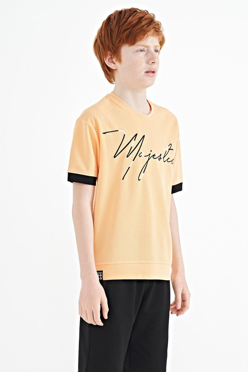 T-shirt Garçon Oversize Col Rond avec Broderie Texte