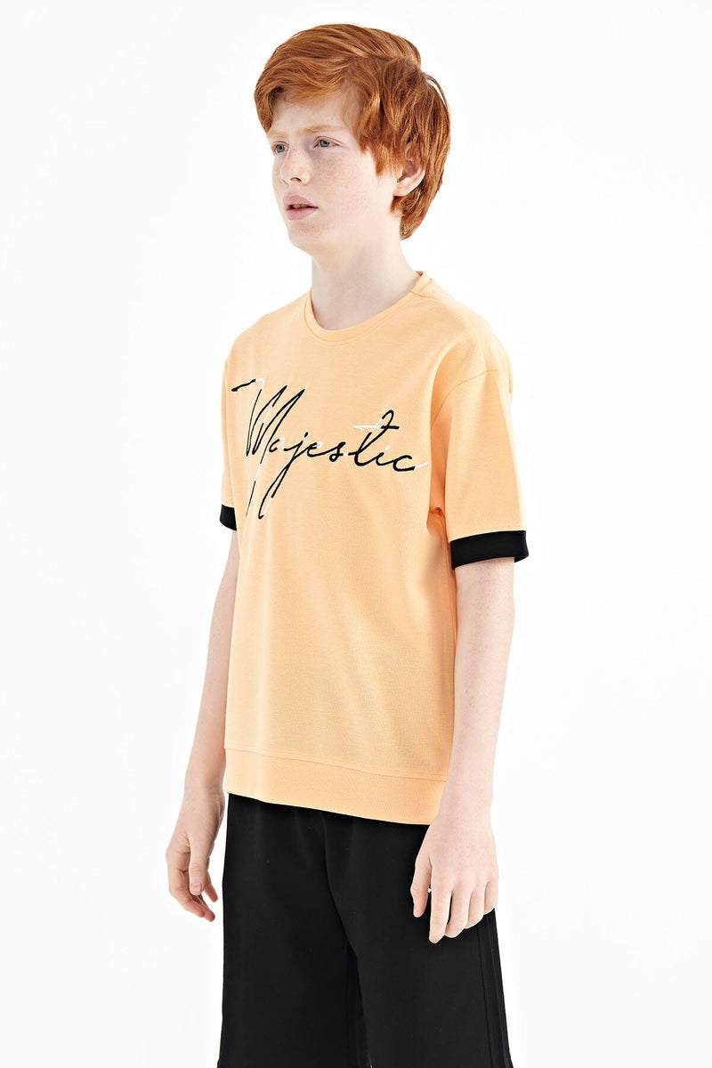 T-shirt Garçon Oversize Col Rond avec Broderie Texte