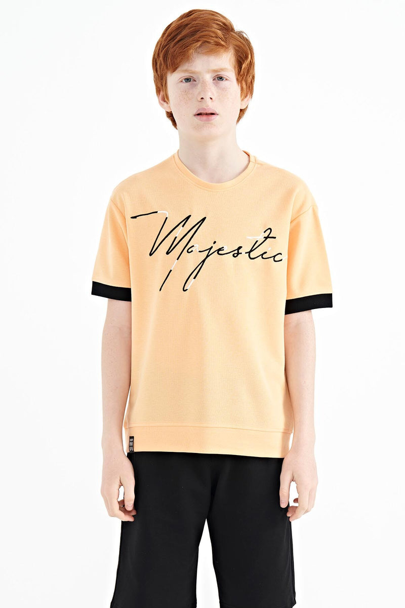 T-shirt Garçon Oversize Col Rond avec Broderie Texte