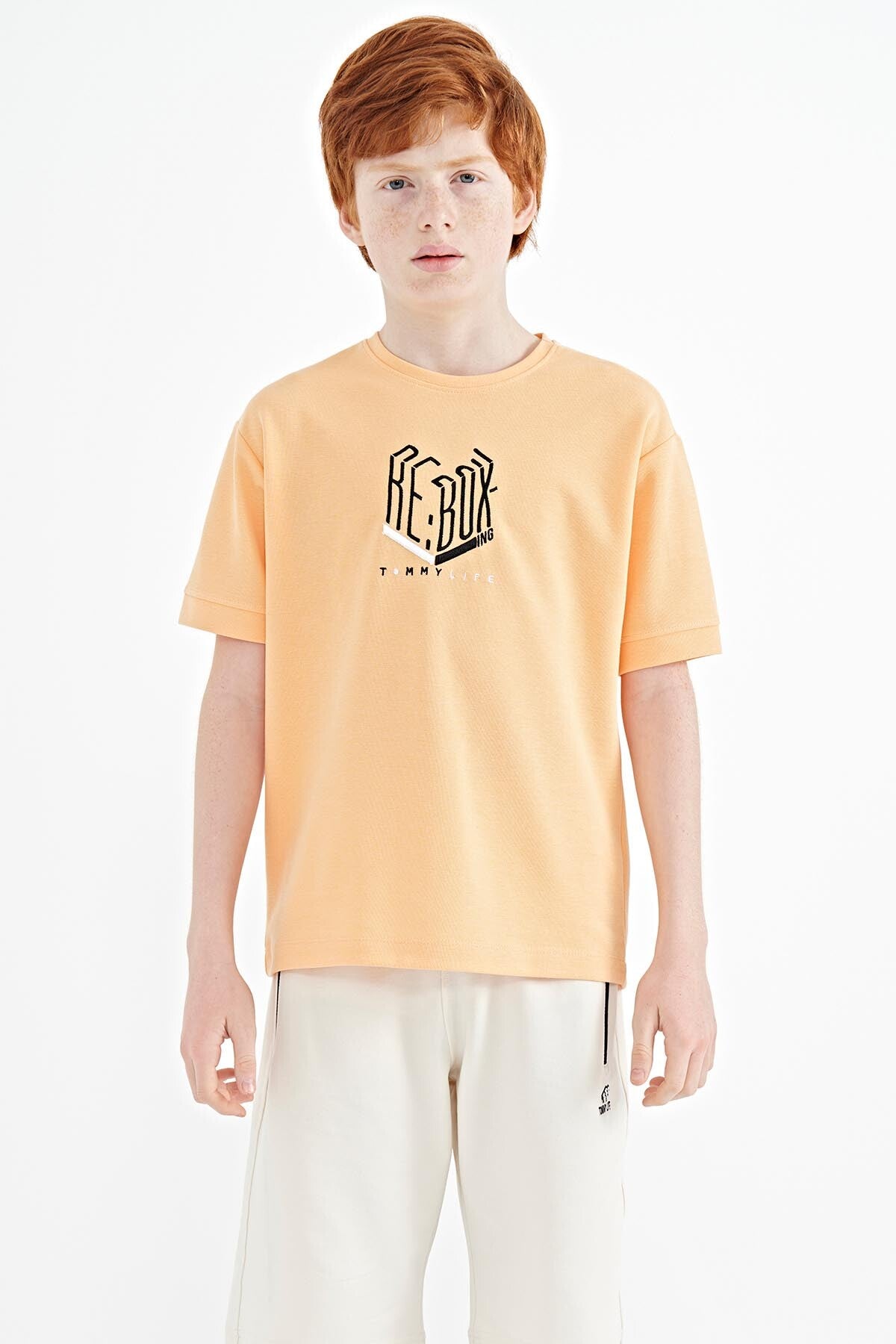 <tc>T-shirt oversize pour garçon à col rond avec broderie de texte - 11151</tc>