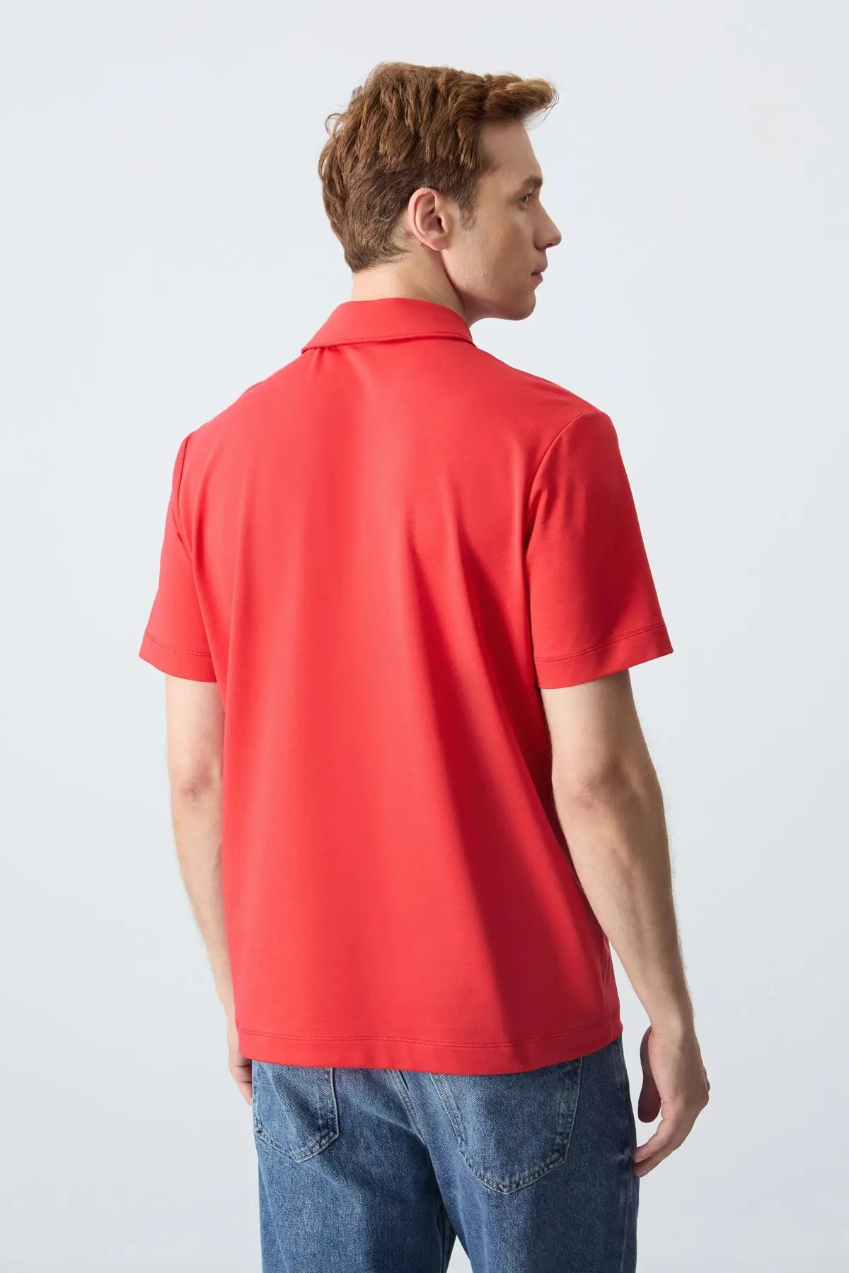 basic göğüs logolu standart kalip triko polo yaka erkek t-shirt - 87768 - Justyol