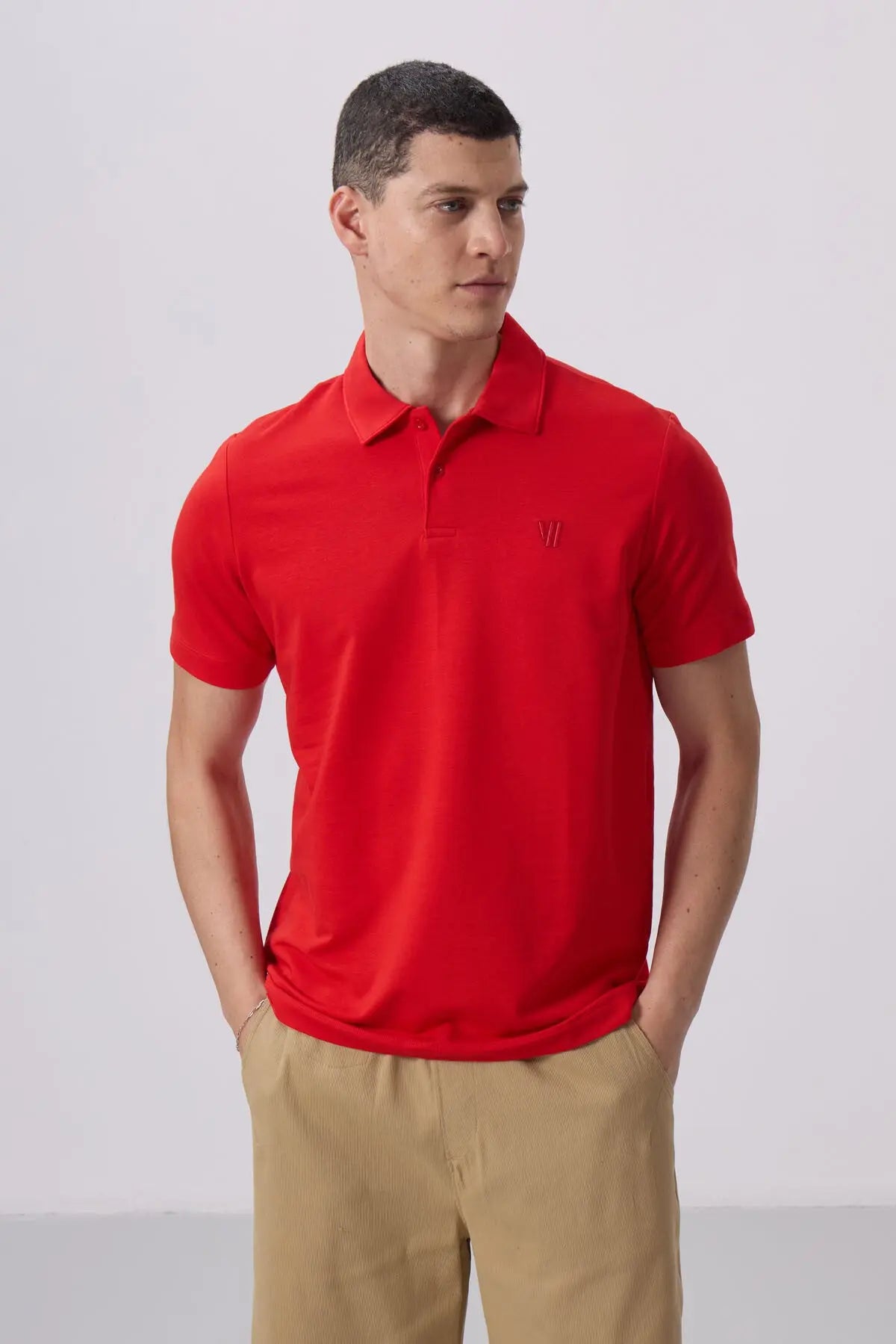 basic göğüs logolu standart kalip triko polo yaka erkek t-shirt - 87768 - Justyol