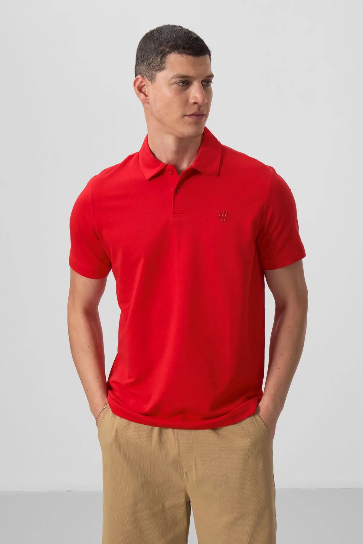 basic göğüs logolu standart kalip triko polo yaka erkek t-shirt - 87768 - Justyol