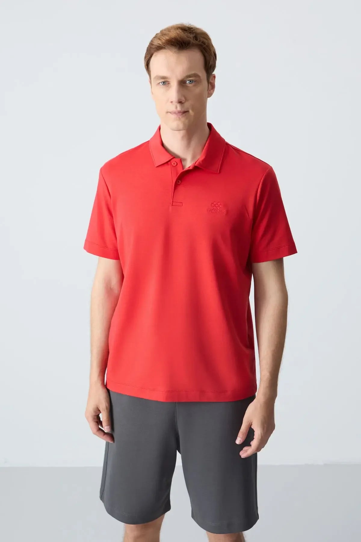 Polo homme en maille avec logo col polo coupe standard- 87748 - Justyol