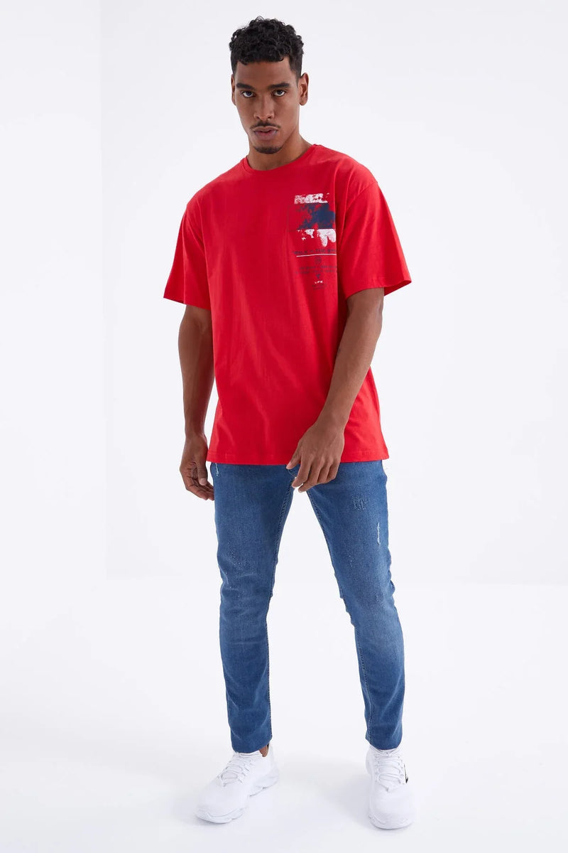 t‑shirt oversize homme col rond à imprimé- 88099