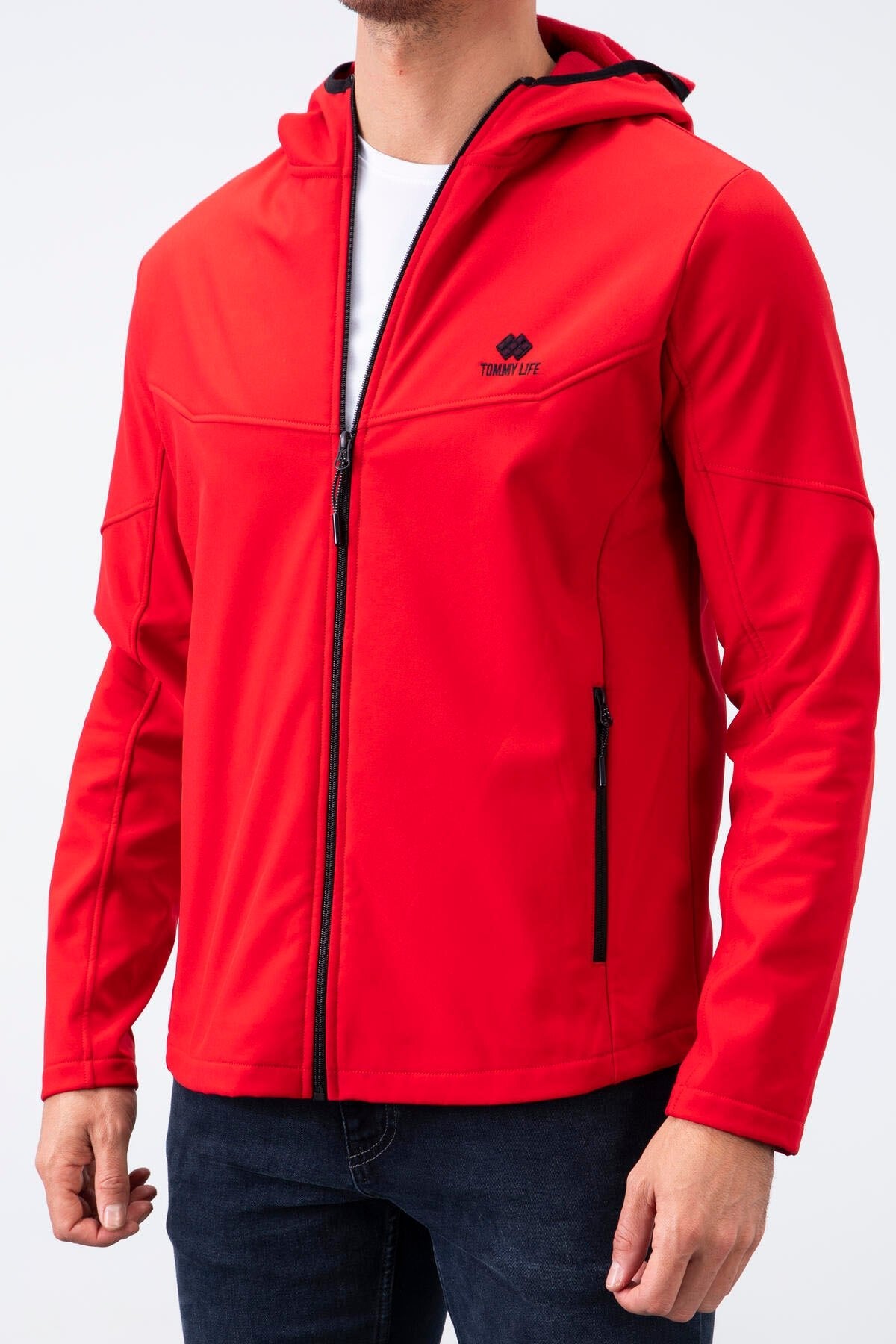 fermuarli kapüşonlu su ve rüzgar geçirmez softshell erkek mont - 88051 - Justyol