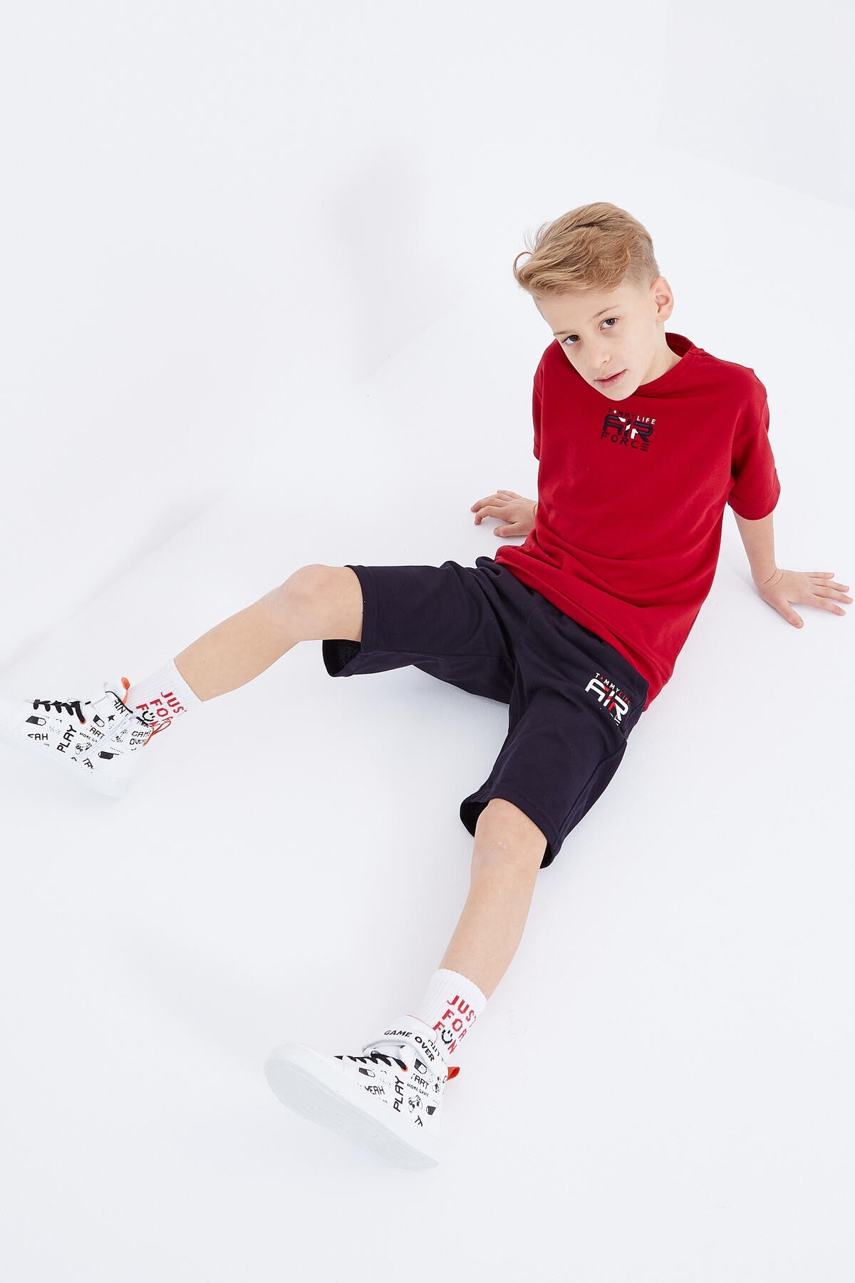 <tc>ensemble pour garçon en short oversize avec broderie rouge et marine - 10897</tc>