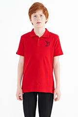 minimal nakiş detayli standart kalip polo yaka erkek çocuk t-shirt - 11084