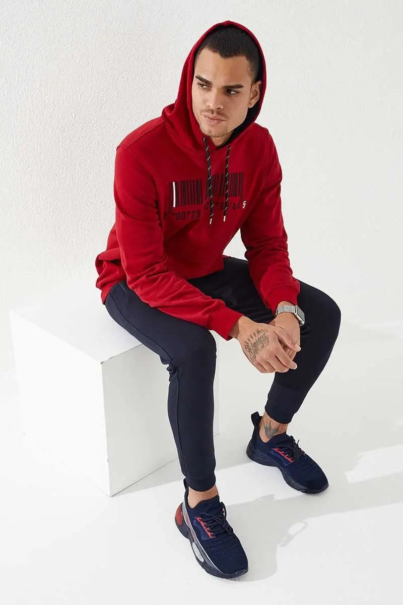 nakişli kanguru cep standart kalip kapüşonlu erkek sweatshirt - 87839 - Justyol