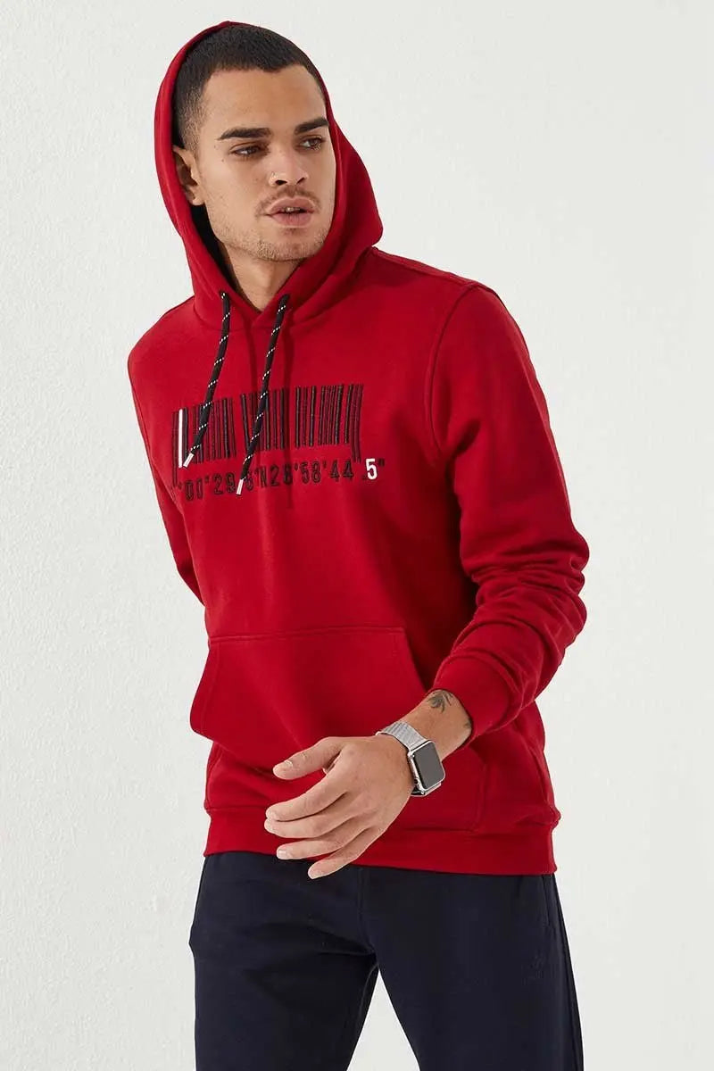 nakişli kanguru cep standart kalip kapüşonlu erkek sweatshirt - 87839 - Justyol