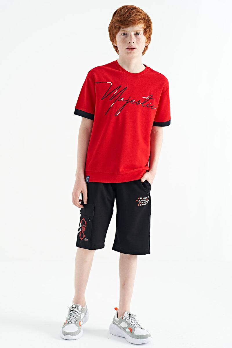 T-shirt Garçon Oversize Col Rond avec Broderie Texte