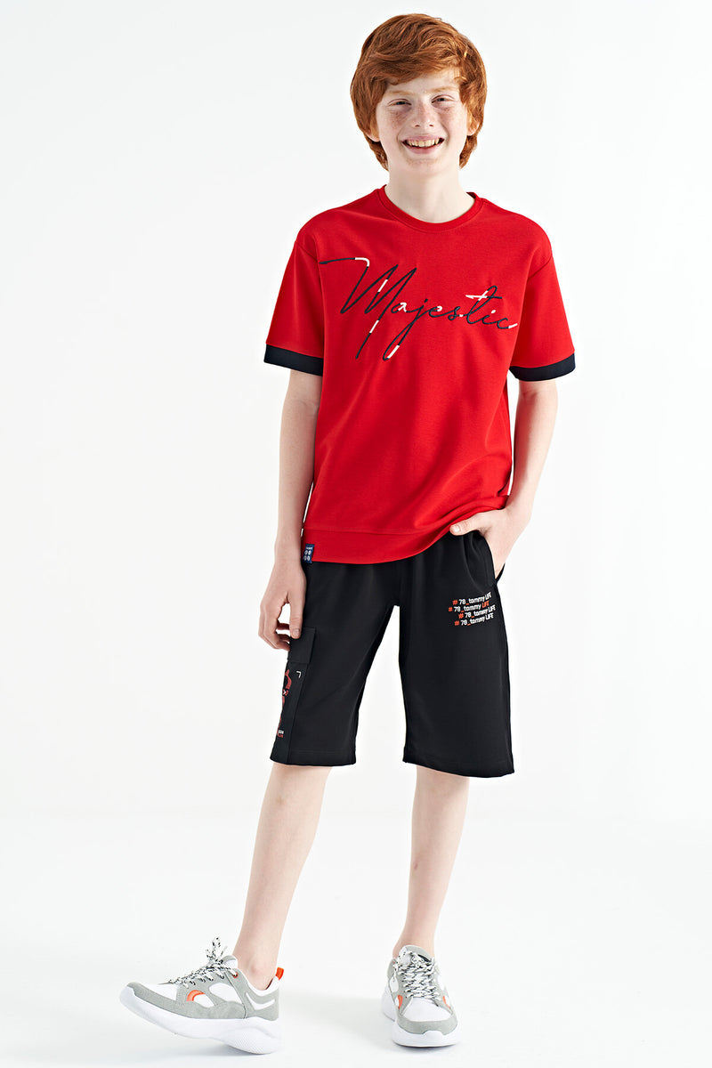 T-shirt Garçon Oversize Col Rond avec Broderie Texte