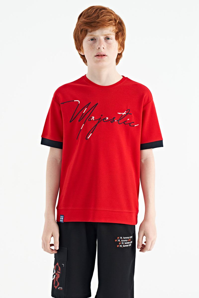 T-shirt Garçon Oversize Col Rond avec Broderie Texte