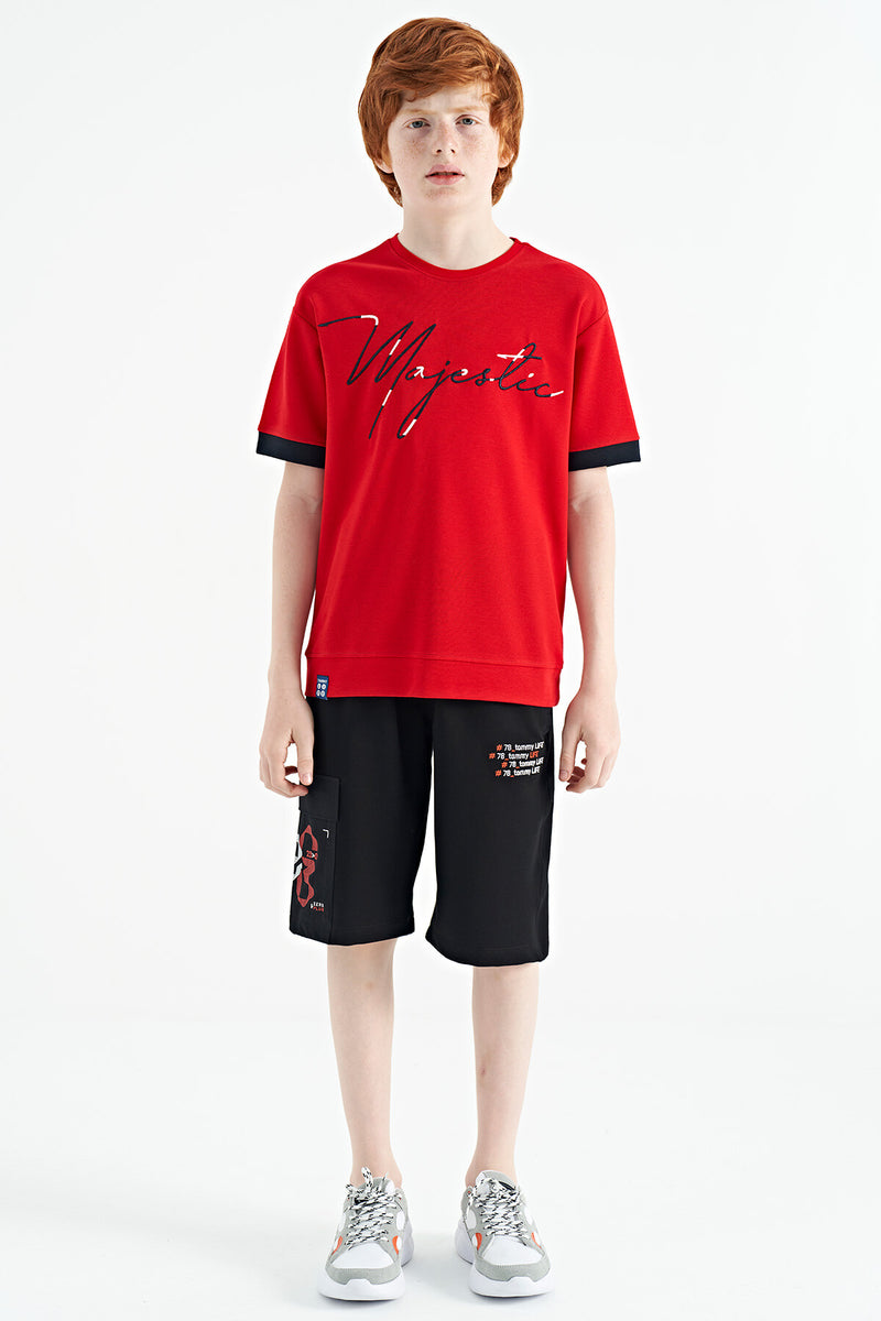 T-shirt Garçon Oversize Col Rond avec Broderie Texte