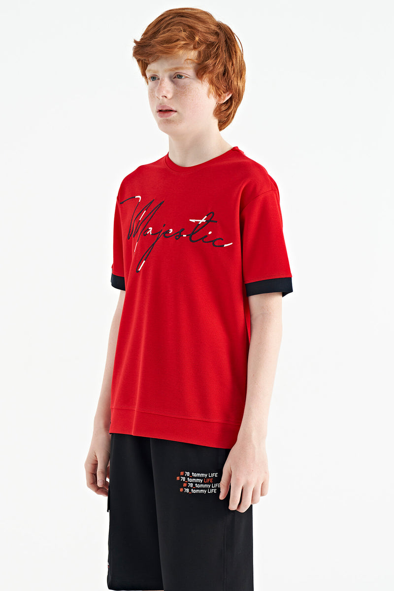 T-shirt Garçon Oversize Col Rond avec Broderie Texte