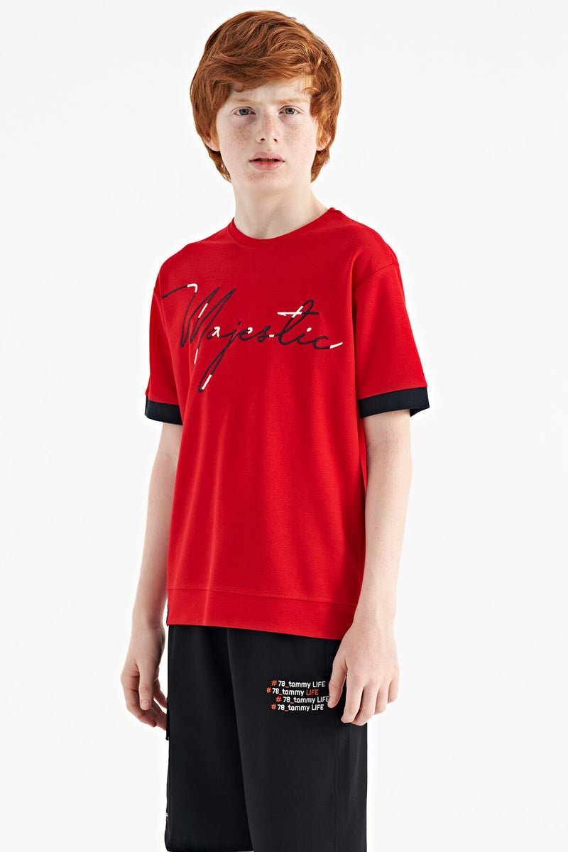 T-shirt Garçon Oversize Col Rond avec Broderie Texte
