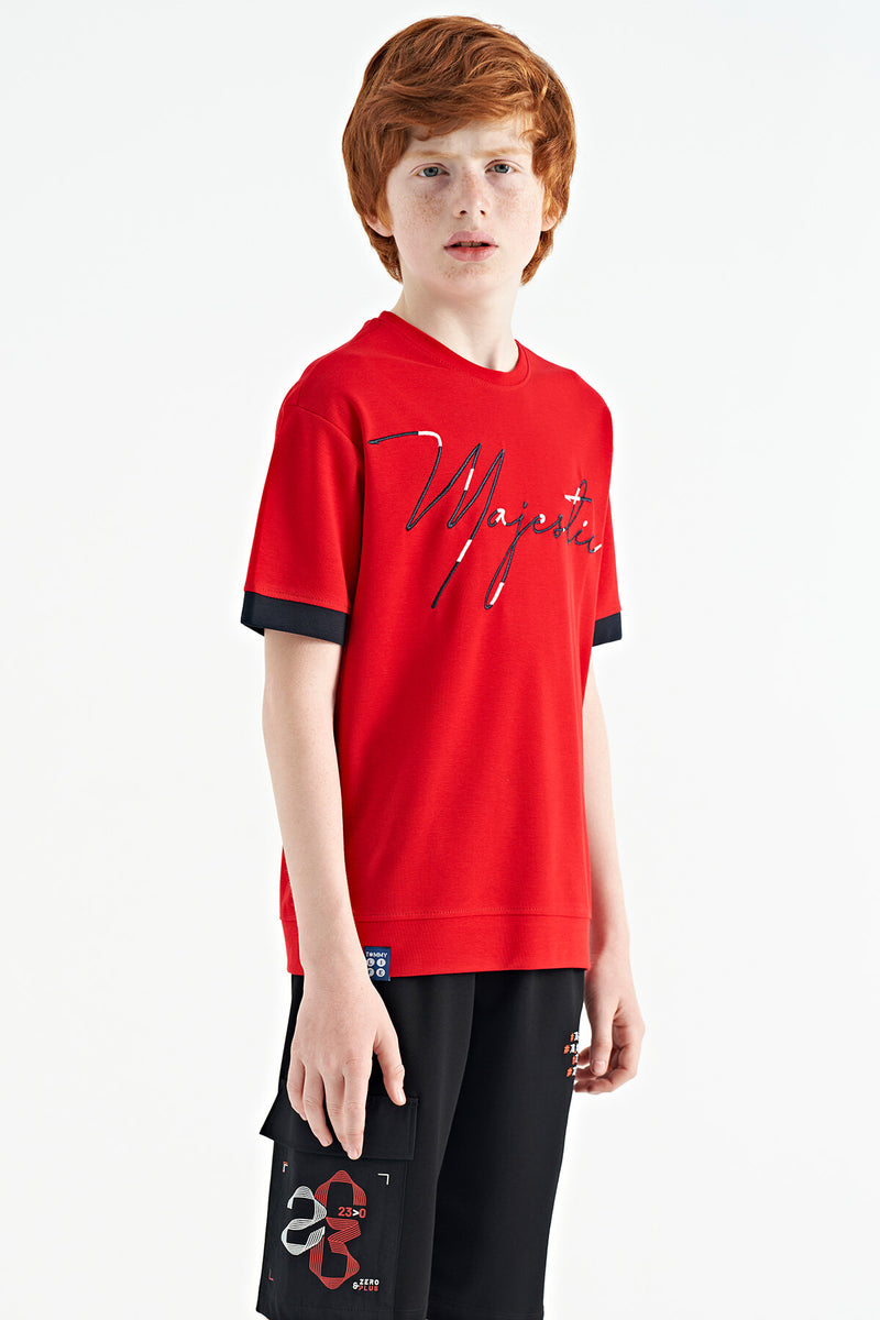T-shirt Garçon Oversize Col Rond avec Broderie Texte