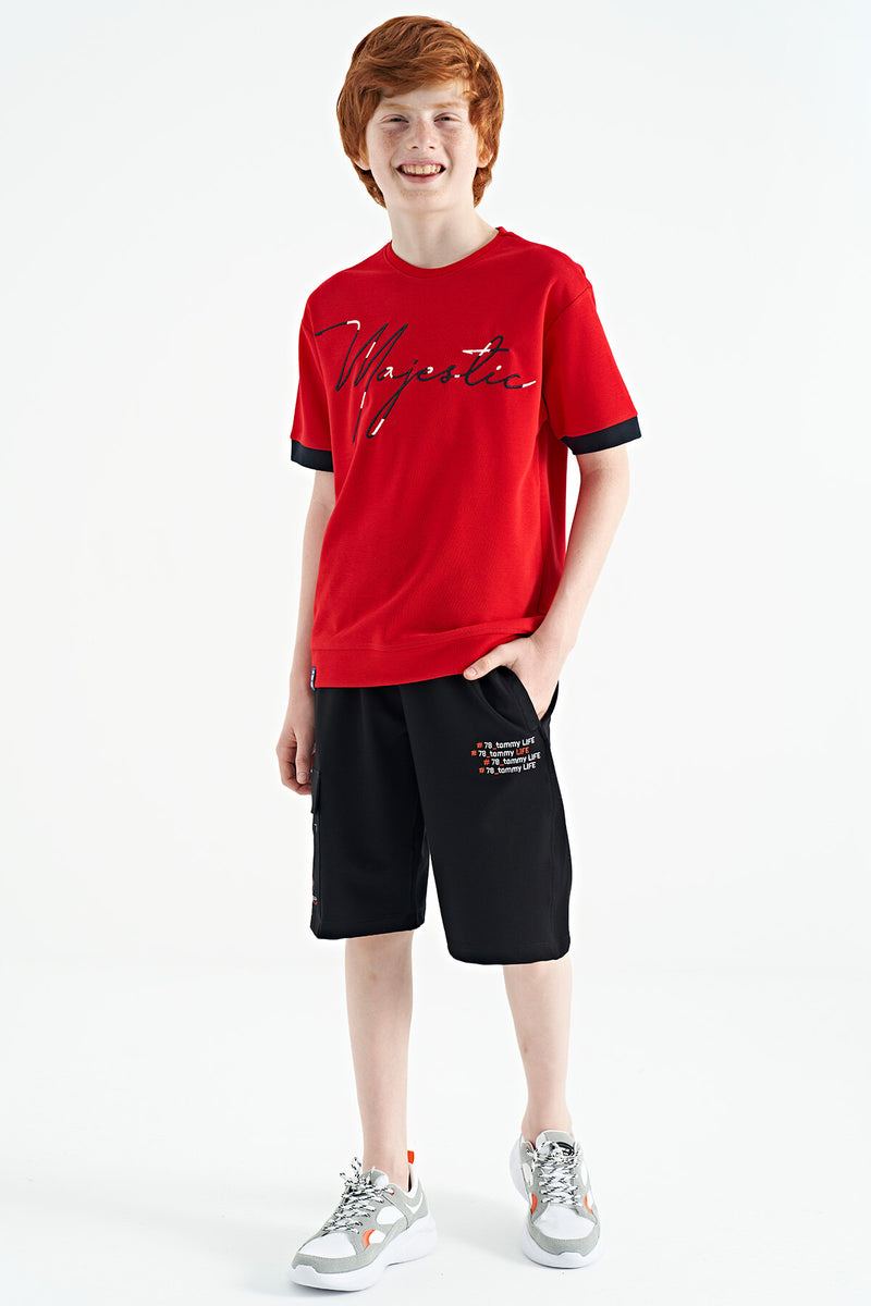 T-shirt Garçon Oversize Col Rond avec Broderie Texte