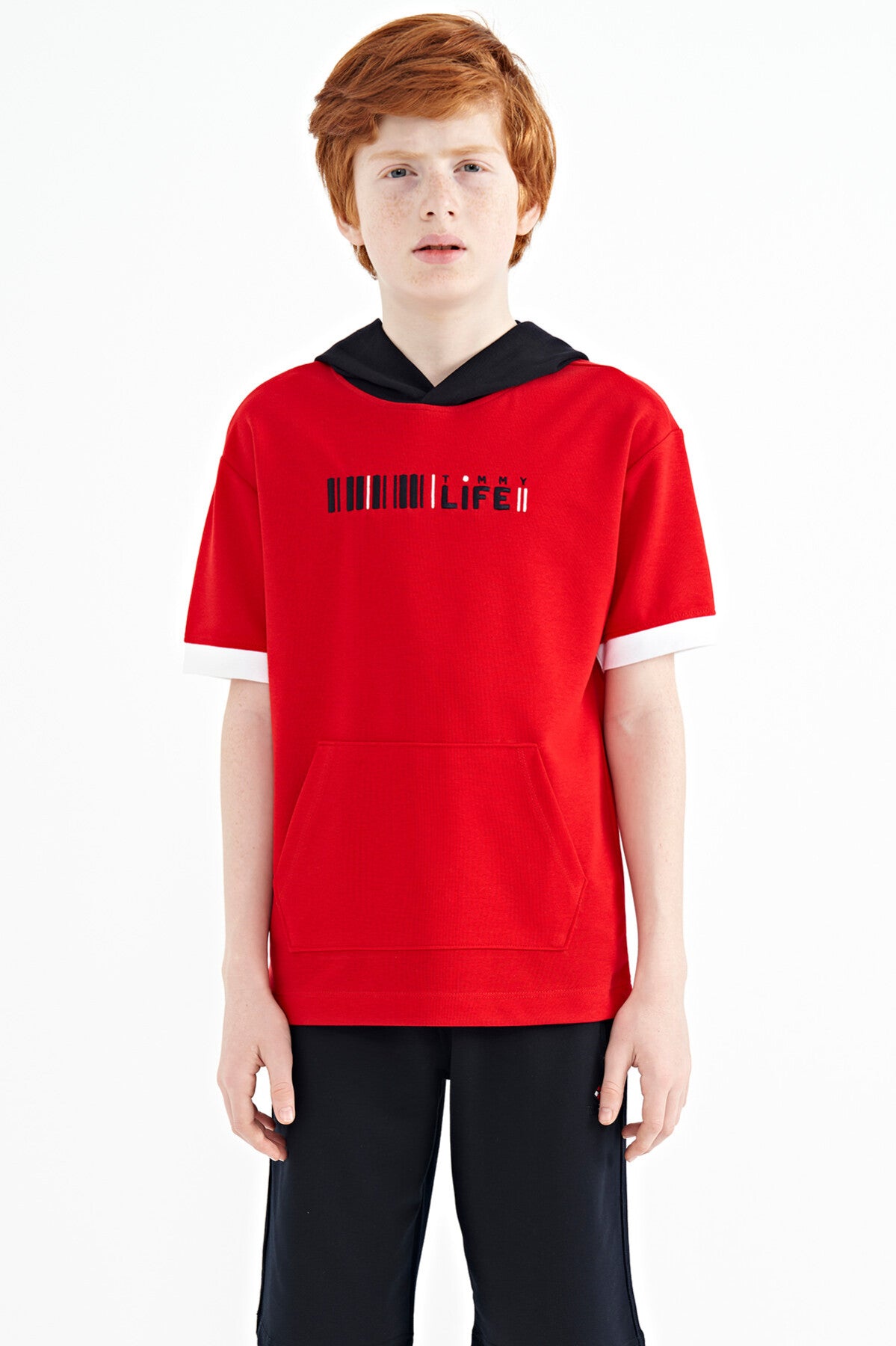 <tc>T-shirt garçon oversize à capuche avec poche kangourou et blocs de couleurs - 11148</tc>