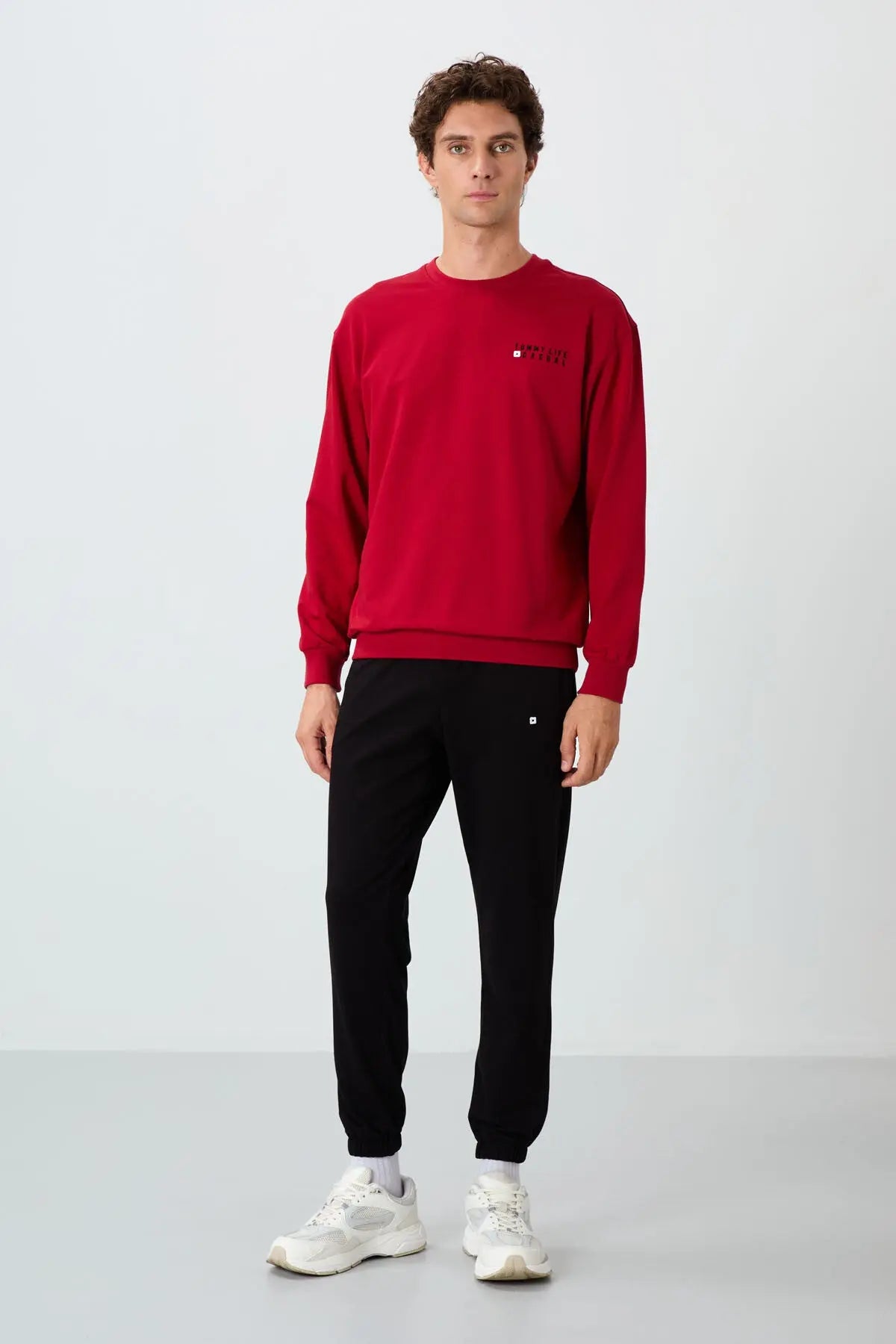 casual o yaka lastik paça erkek oversize eşofman takimi - 85120 - Justyol