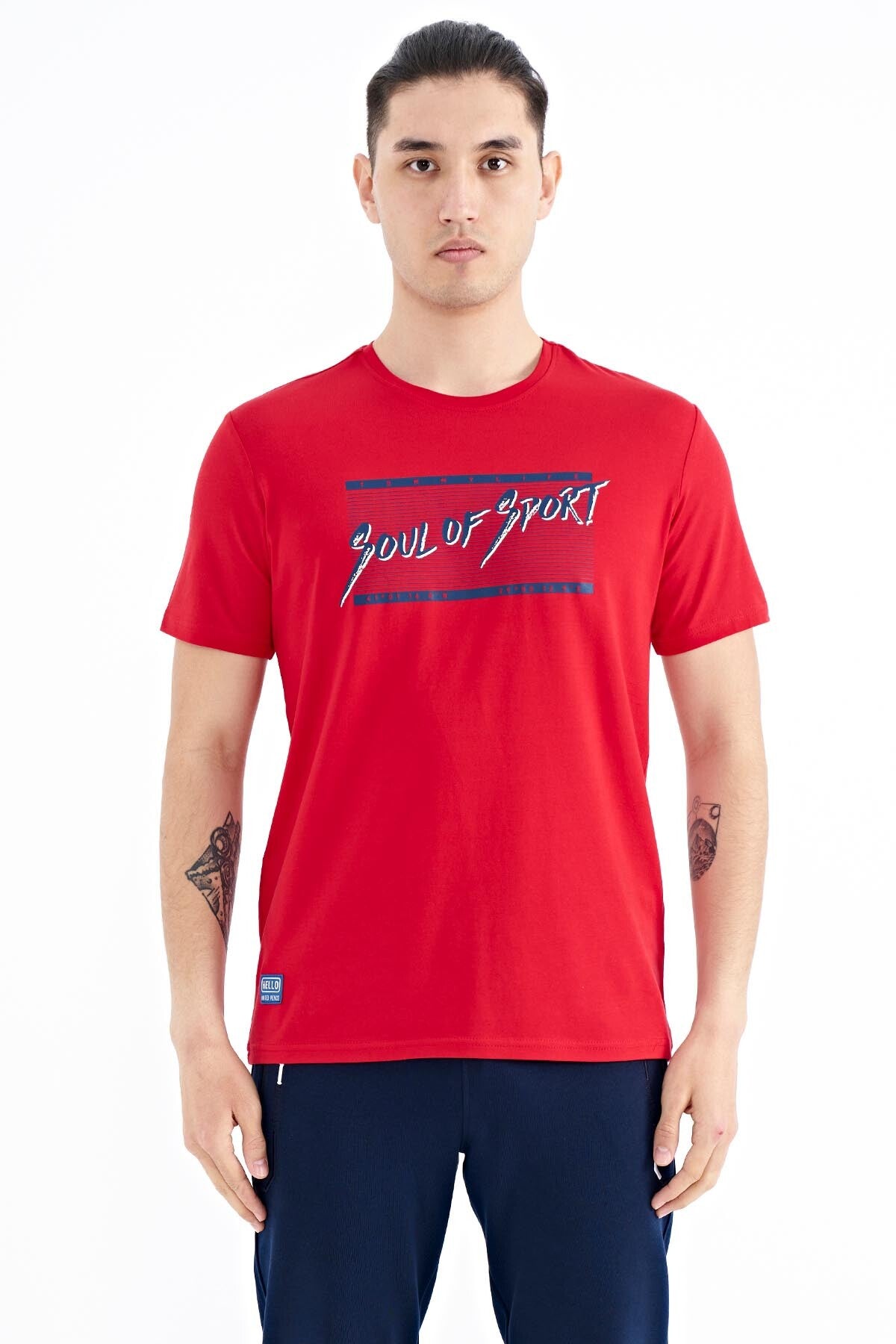 yazi desen baskili standart kalip o yaka erkek t-shirt - 88172