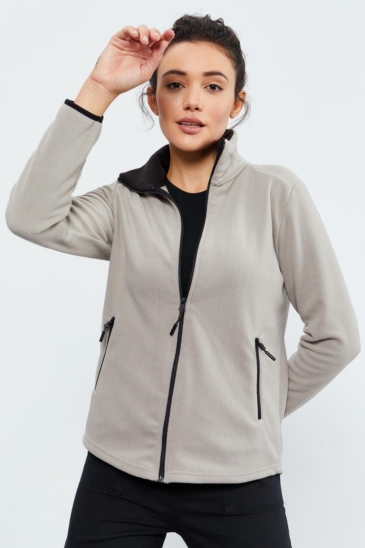 <tc>Sweatshirt femme en polaire à col montant avec fermeture éclair, coupe décontractée - 97173</tc>