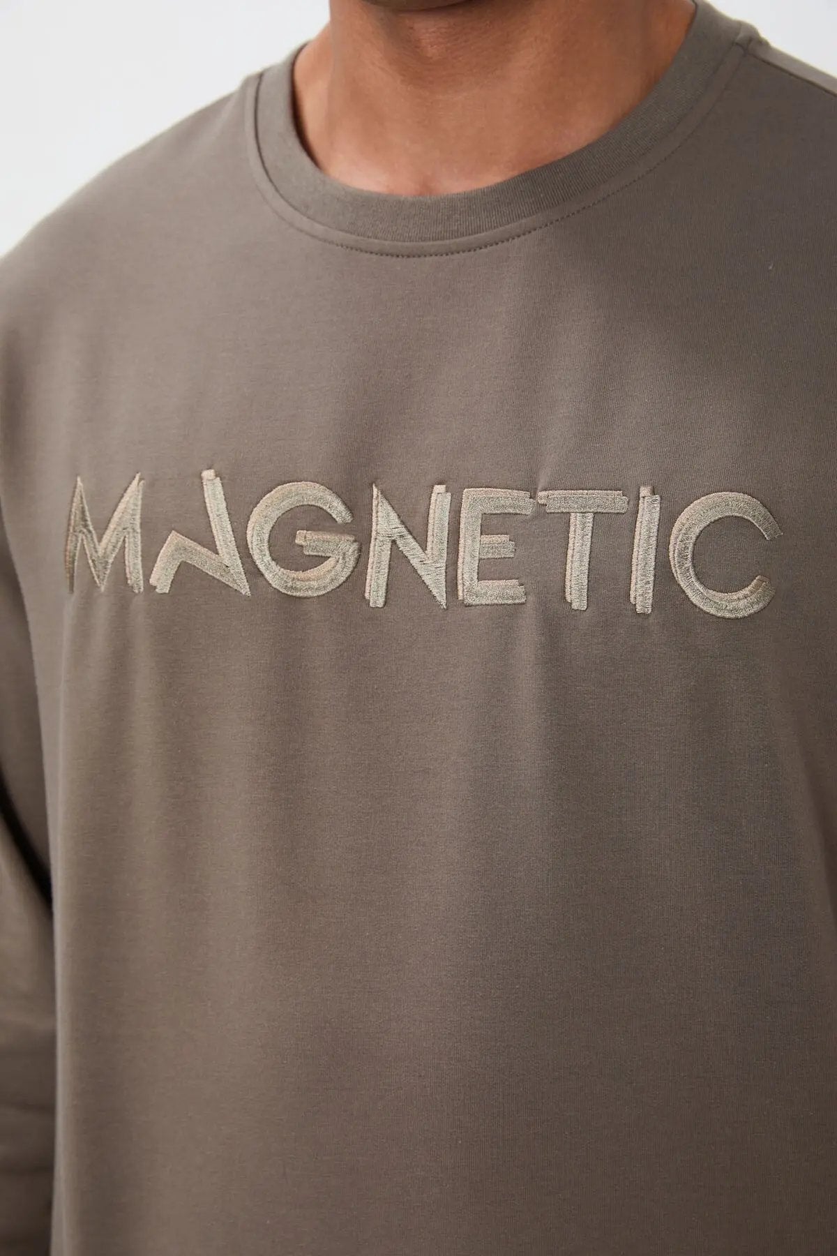 yazi nakişli o yaka rahat form erkek sweatshirt - 88020 - Justyol