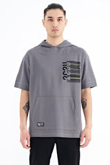 <tc>T-shirt oversize pour homme à capuche, avec impression et poche kangourou - 88196</tc>