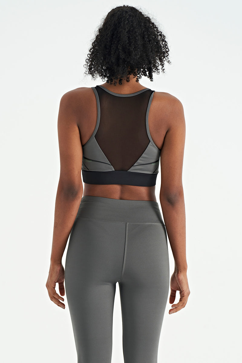 Soutien-gorge de sport femme à imprimé avant et arrière, coupe ajustée, décolleté en U