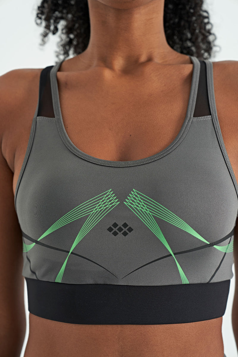 Soutien-gorge de sport femme à imprimé avant et arrière, coupe ajustée, décolleté en U