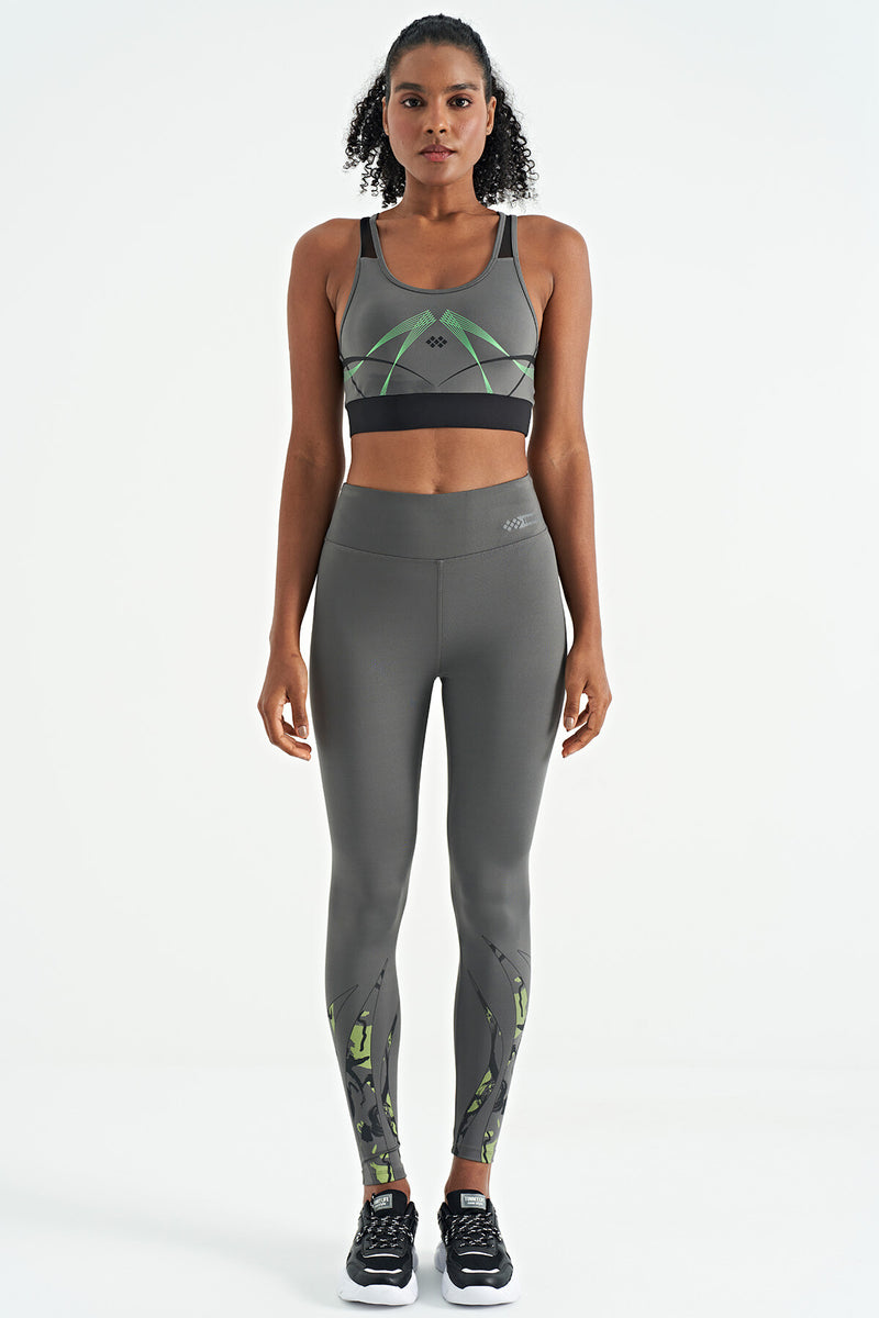Soutien-gorge de sport femme à imprimé avant et arrière, coupe ajustée, décolleté en U