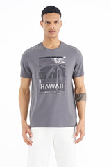 <tc>T-shirt pour homme à col rond, à coupe standard, avec impression de slogan - 88190</tc>