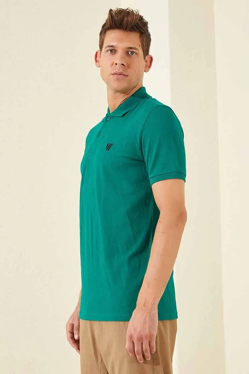 basic göğüs logolu standart kalip triko polo yaka erkek t-shirt - 87768 - Justyol