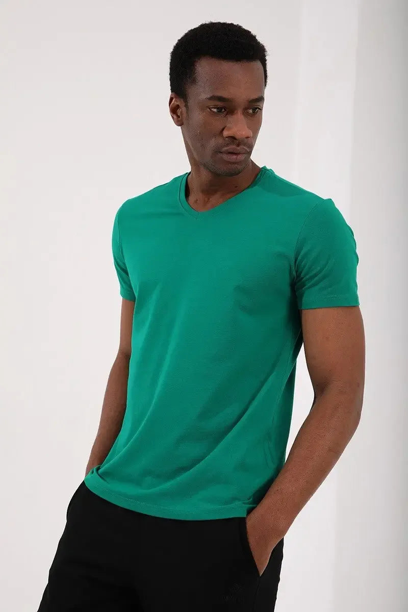T-shirt homme basique col V manches courtes coupe standard- 87912 - Justyol
