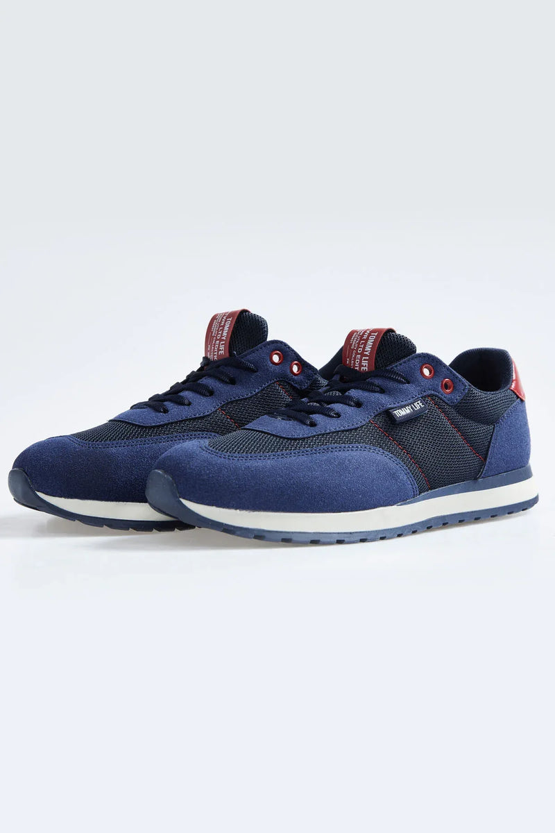 Baskets Homme en Suédine avec Empiècements Respirants – Chaussures Sportives à Lacets Confortables
