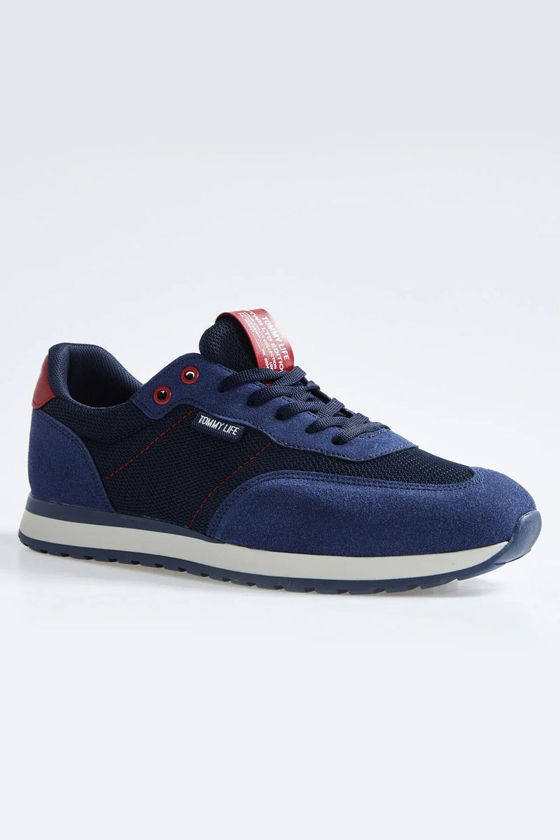 Baskets Homme en Suédine avec Empiècements Respirants – Chaussures Sportives à Lacets Confortables