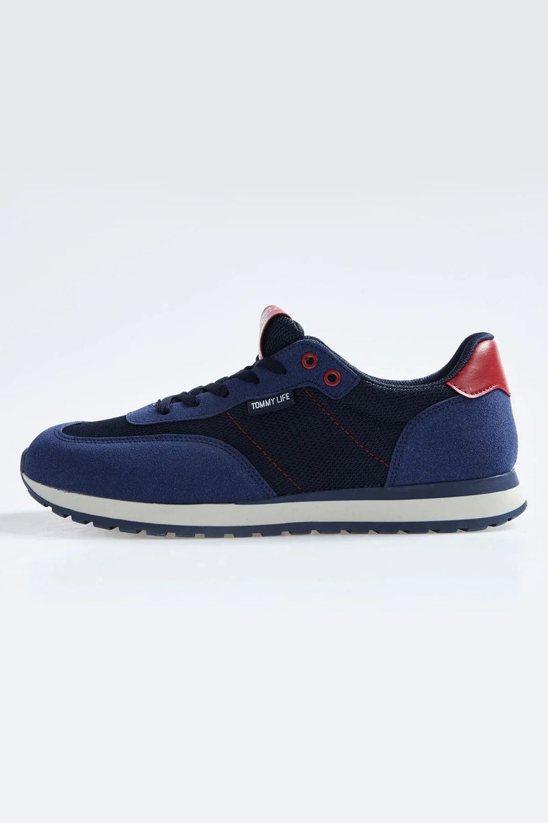Baskets Homme en Suédine avec Empiècements Respirants – Chaussures Sportives à Lacets Confortables