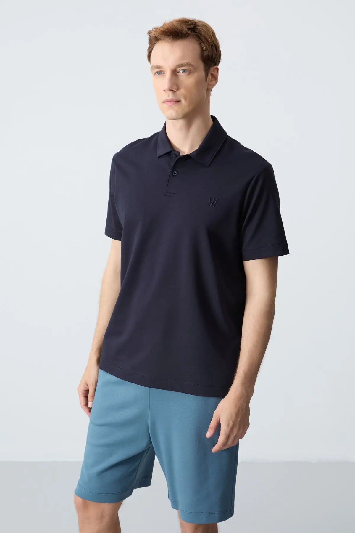 basic göğüs logolu standart kalip triko polo yaka erkek t-shirt - 87768 - Justyol