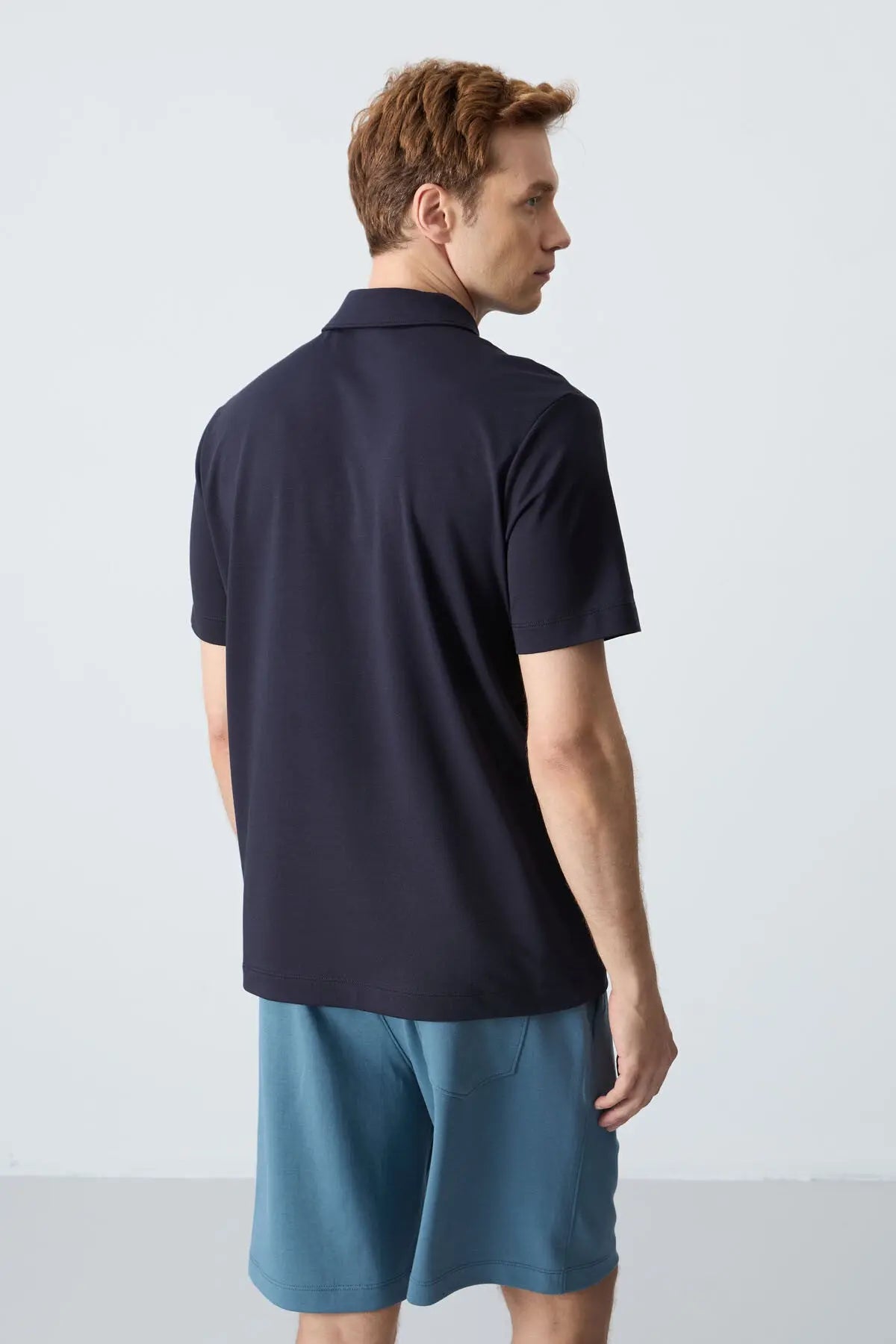 basic göğüs logolu standart kalip triko polo yaka erkek t-shirt - 87768 - Justyol