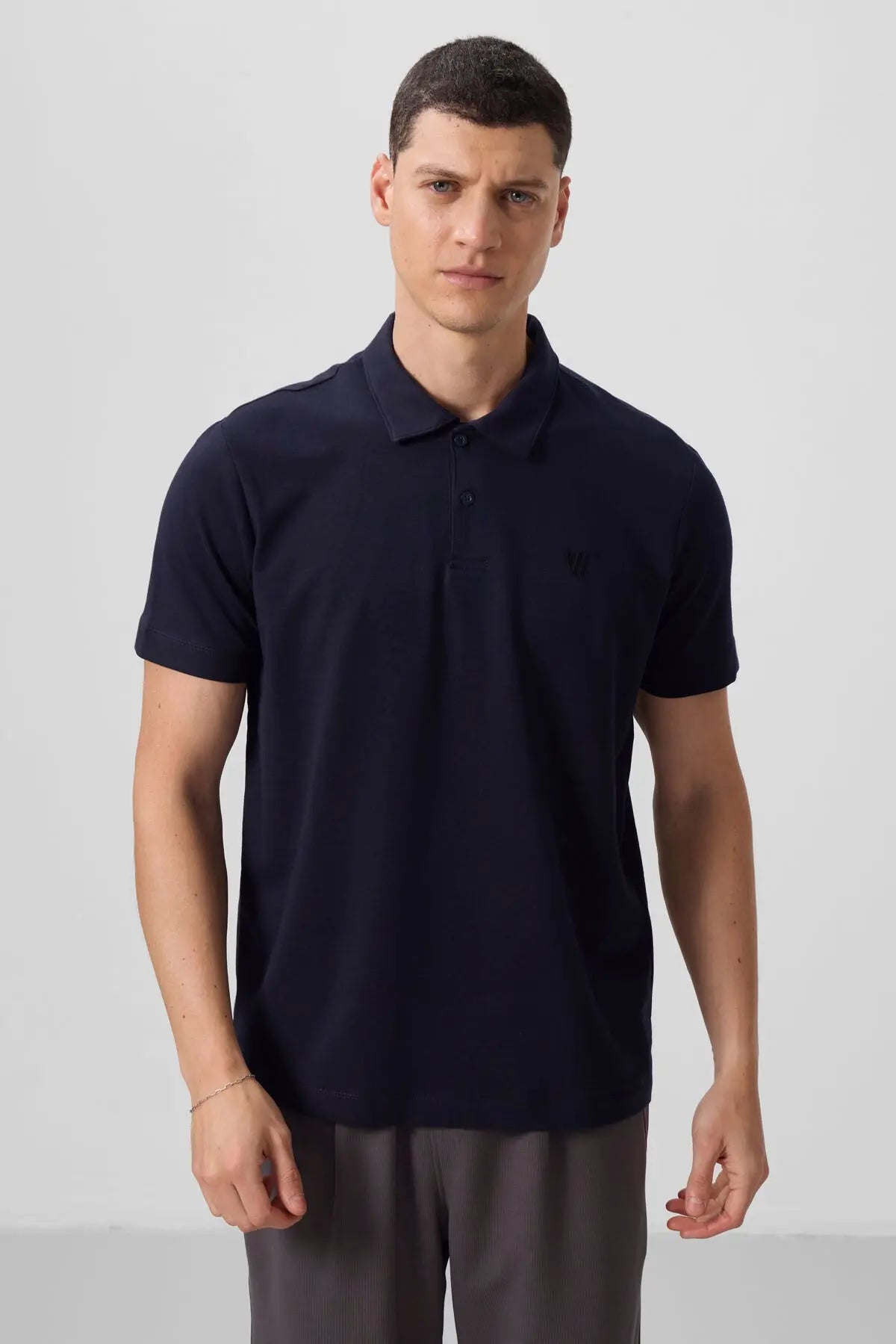 basic göğüs logolu standart kalip triko polo yaka erkek t-shirt - 87768 - Justyol