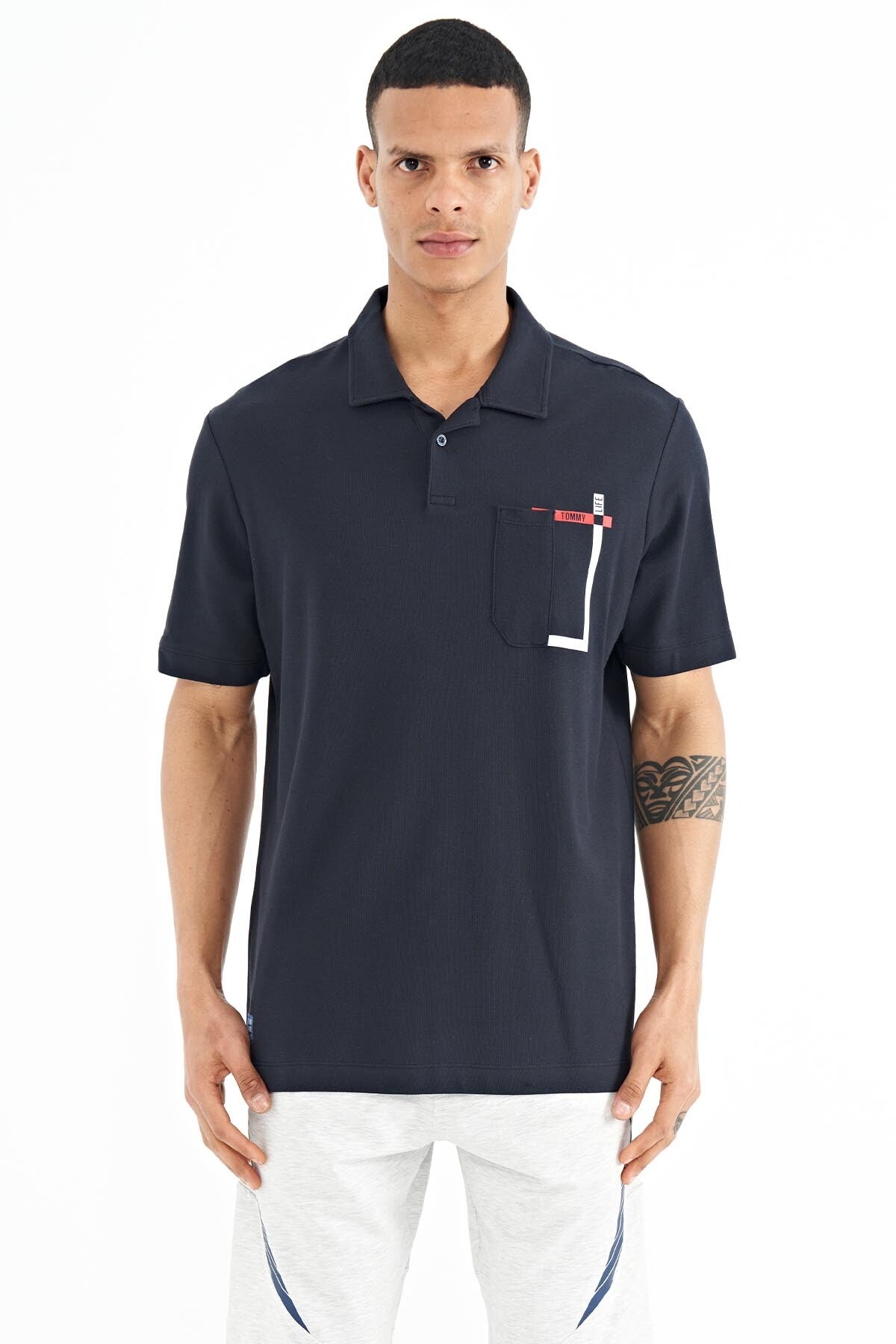 cep detayli baskili standart kalip polo yaka erkek t-shirt - 88241