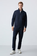 <tc>Ensemble de survêtement homme gris chiné et noir à col montant, coupe décontractée et jambes classiques - 85113</tc>